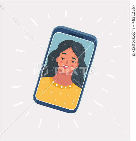 Young Smiling girl on display smartphone. 48212867