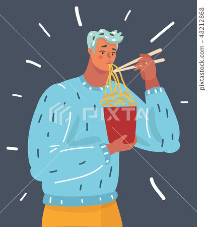 图库插图: man eat noodle