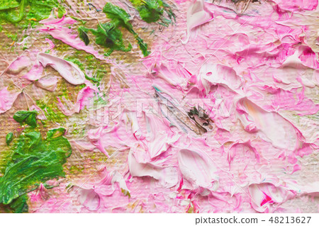 Closeup of abstract hand made background, pink flowers, texture of oil painting on canvas. Art Closeup of abstract hand made background, pink flowers, texture of oil painting on canvas. Art 48213627