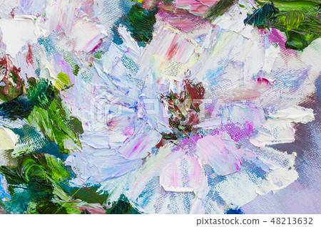 Closeup of flower from hand oil painting on canvas. Art design, banner Closeup of flower from hand oil painting on canvas. Art design, banner 48213632