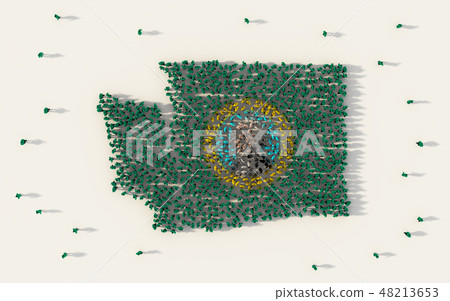 Large group of people forming Washington flag map in The United 48213653