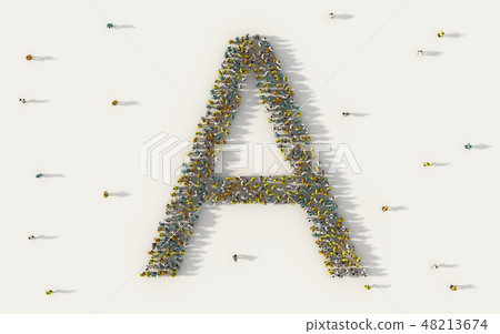 Large group of people forming letter A, capital English alphabet 48213674