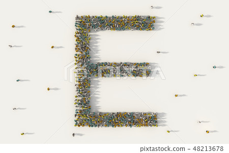 Large group of people forming letter E, capital English alphabet 48213678