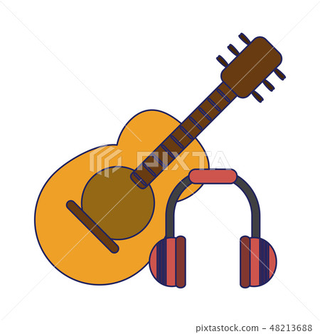 Acoustic guitar and music headphones Acoustic guitar and music headphones 48213688