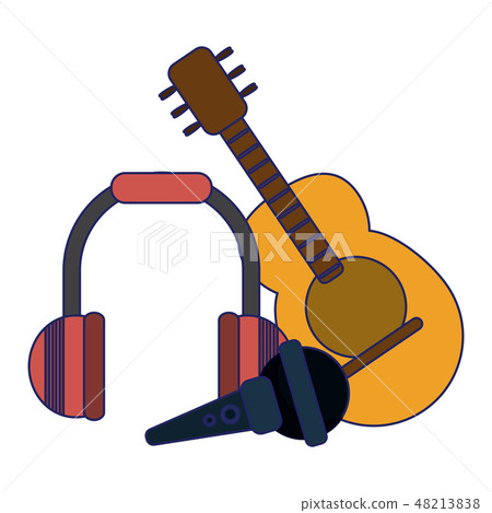 Acoustic guitar microphone and music headphones Acoustic guitar microphone and music headphones 48213838