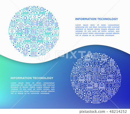 Information technology in circle thin line icons Information technology in circle thin line icons 48214252