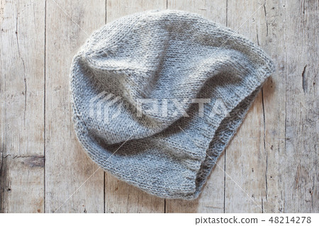 grey knitted wool beanie hat 48214278