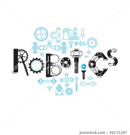 Inscription Robotics of the details and gears. Vector illustration 48215287