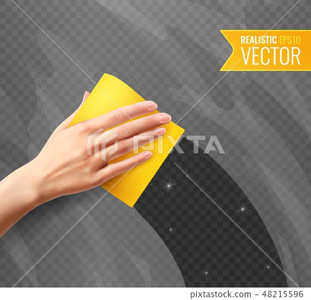 Hand Wiping Glass Realistic Background 48215596