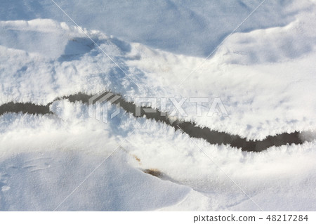 Crack on the snow river in the spring Crack on the snow river in the spring 48217284