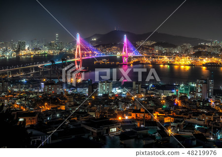 Busan Harbor Bridge at night Busan Harbor Bridge at night 48219976