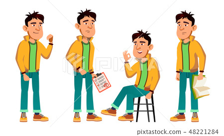 Asian Bad Boy Poses Set Vector. High School Child. Teenage. Beauty, Lifestyle, Friendly. For Asian Bad Boy Poses Set Vector. High School Child. Teenage. Beauty, Lifestyle, Friendly. For 48221284