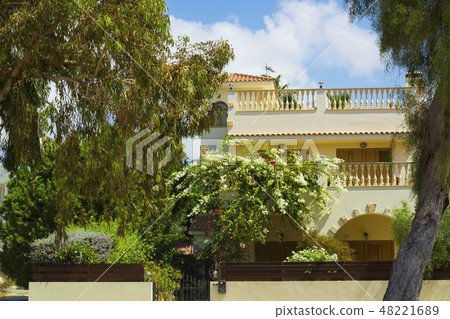 Facade of house with terrace 48221689