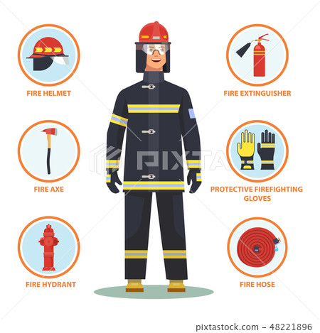 Firefighter or fireman with helmet and hydrant Firefighter or fireman with helmet and hydrant 48221896