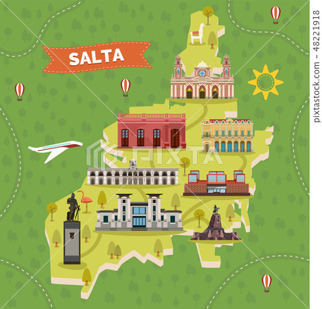 Saltal city map with sightseeing landmarks. 48221918