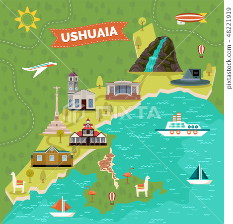 Ushuaia town map with sights, landmark advertising Ushuaia town map with sights, landmark advertising 48221919