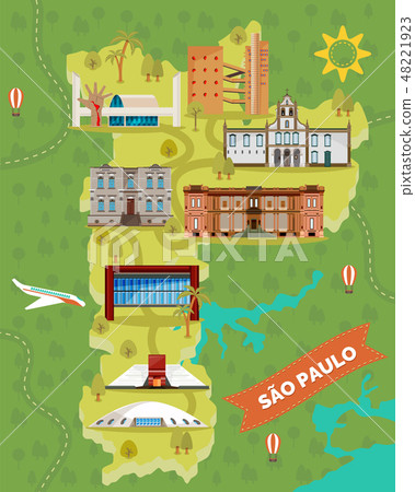 Sao Paulo map with famous landmarks. Brazil places 48221923
