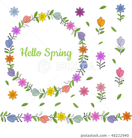 Color wreath from flowers.Endless horizontal brush Color wreath from flowers.Endless horizontal brush 48222940