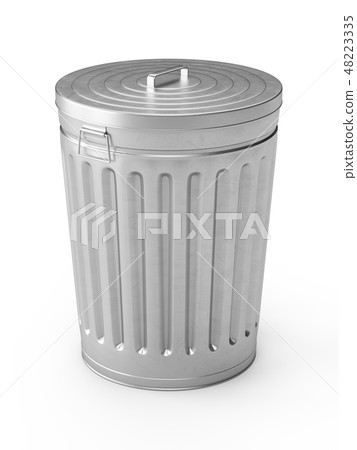 3D Rendering steel trash can isolated on white - Stock Illustration ...