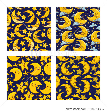 Cartoon moon seamless pattern vector moonlight star character in night sky illustration background 48223337