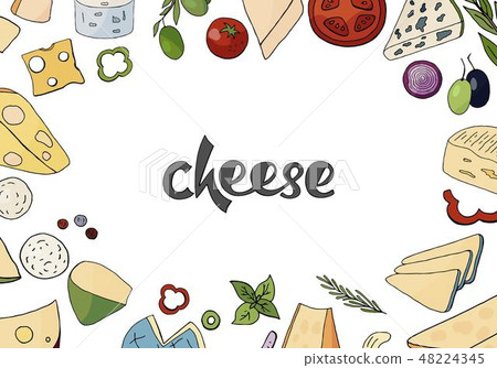 Hand drawn vector  illustration with different types of cheeses 48224345
