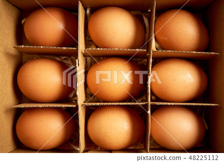 Organic chicken eggs in paper box with compartments Organic chicken eggs in paper box with compartments 48225112