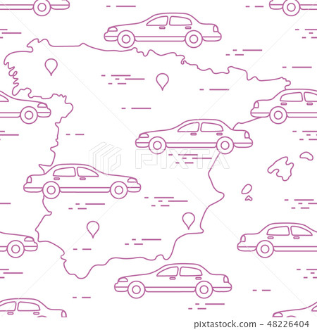 Pattern with cars and map of Spain Travel and 48226404