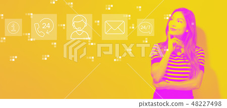 Customer service 24 hours 7 days a week with young businesswoman Customer service 24 hours 7 days a week with young businesswoman 48227498
