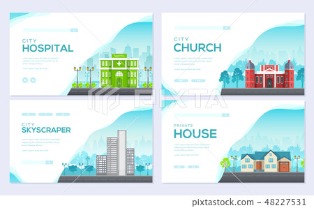 Building City Brochure Card Set Architecture Stock