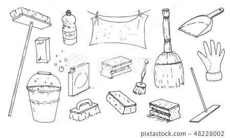 Vector Hand drawn sketch of cleanup items illustration on white background Vector Hand drawn sketch of cleanup items illustration on white background 48228002