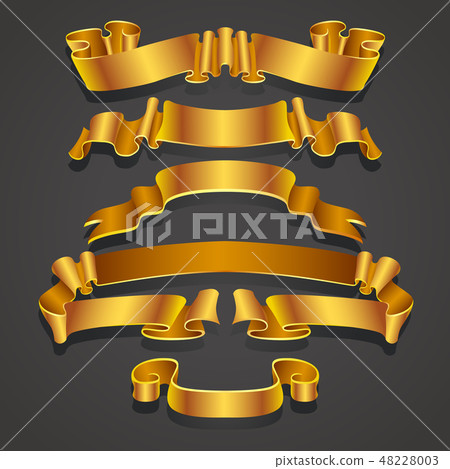 Set of Realistic yellow and golden ribbons. Element for decoration gifts, greetings, holidays Set of Realistic yellow and golden ribbons. Element for decoration gifts, greetings, holidays 48228003