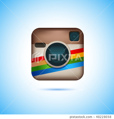 Instagram logotype camera on pc screen. Instagram - free application for sharing photos a social Instagram logotype camera on pc screen. Instagram - free application for sharing photos a social 48228038