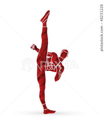 Kung fu, Karate high kick front view vector Kung fu, Karate high kick front view vector 48231226