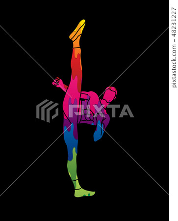 Kung fu, Karate high kick front view vector 48231227