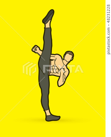Kung fu, Karate high kick front view vector 48231228