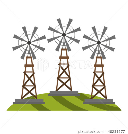 farm windmills on grass 48231277