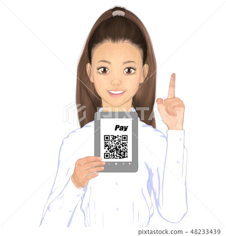 Woman recommending cashless settlement perming2DCG Illustration material 48233439