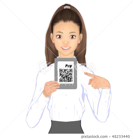 Woman recommending cashless settlement perming2DCG Illustration material 48233440