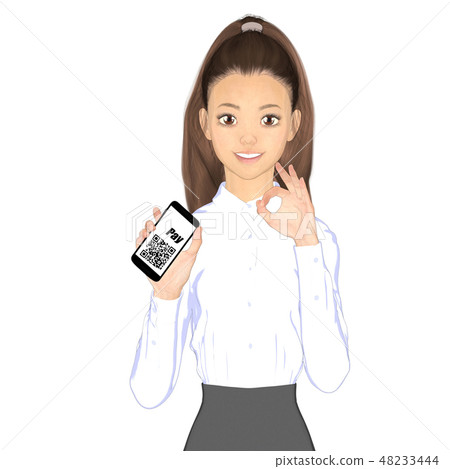 Woman recommending cashless settlement perming2DCG Illustration material Woman recommending cashless settlement perming2DCG Illustration material 48233444