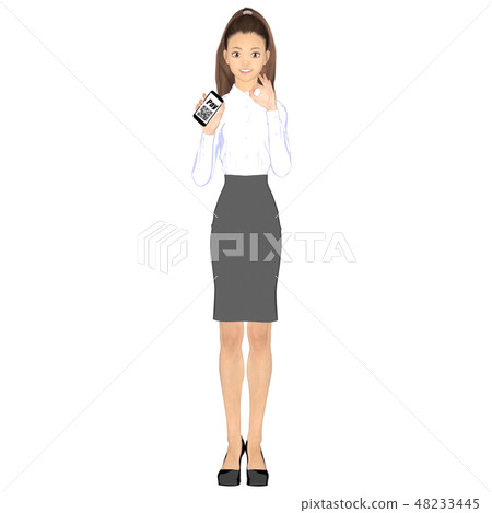 Woman recommending cashless settlement perming2DCG Illustration material Woman recommending cashless settlement perming2DCG Illustration material 48233445