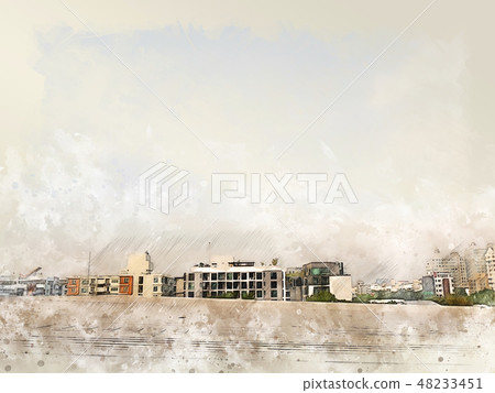 Office Building in the city on watercolor painting Office Building in the city on watercolor painting 48233451