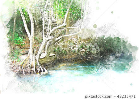 Abstract tree on watercolor illustration painting. Abstract tree on watercolor illustration painting. 48233471