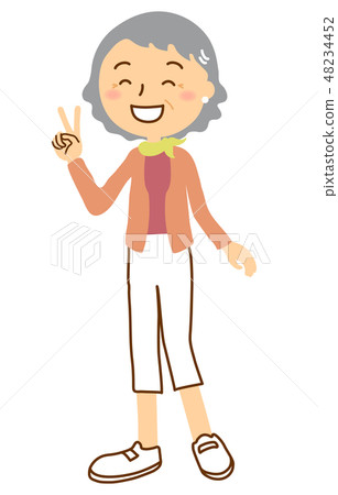 Senior women peace sign smile whole body - Stock Illustration [48234452 ...