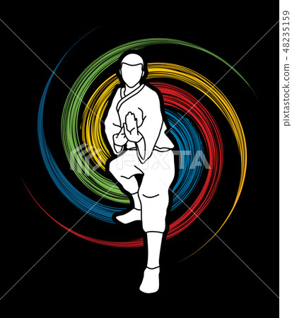 Kung fu action ready to fight front view vector 48235159