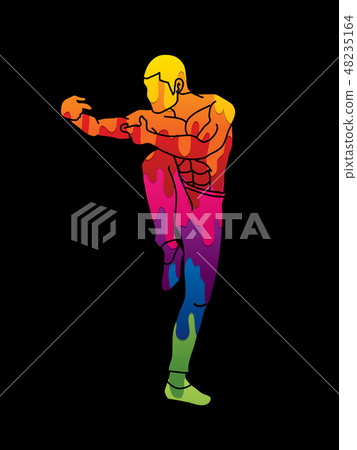 Drunken Kung fu pose designed using melting colors 48235164