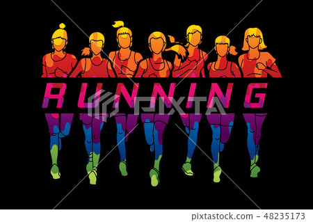Marathon runners, Group of women running with text Marathon runners, Group of women running with text 48235173
