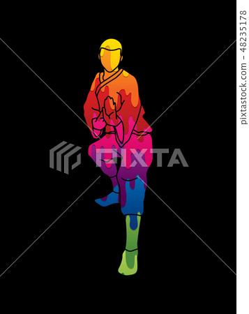 Kung fu action ready to fight front view graphic  48235178