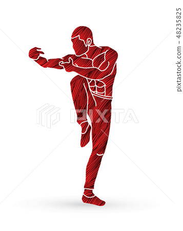 Drunken Kung fu pose graphic vector Drunken Kung fu pose graphic vector 48235825