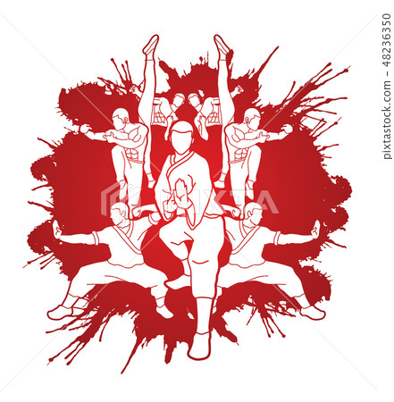 Kung fu action composition graphic vector. 48236350
