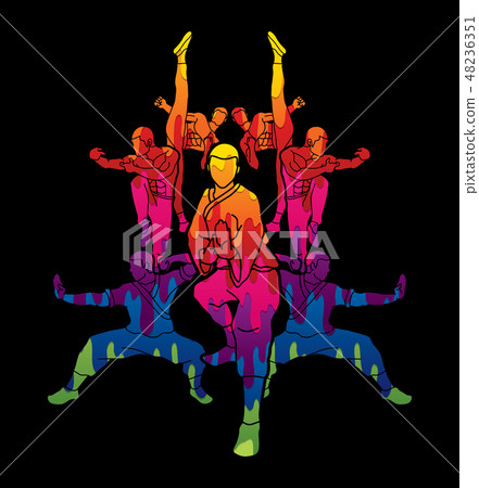 Kung fu action composition graphic vector. 48236351